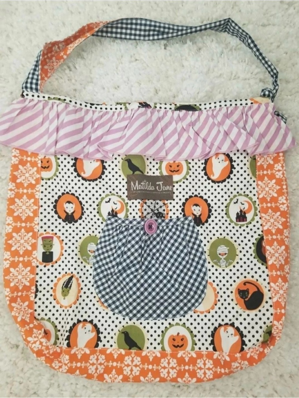NEW Matilda Jane Orange, Pink, Black & White Halloween Patchwork Tote